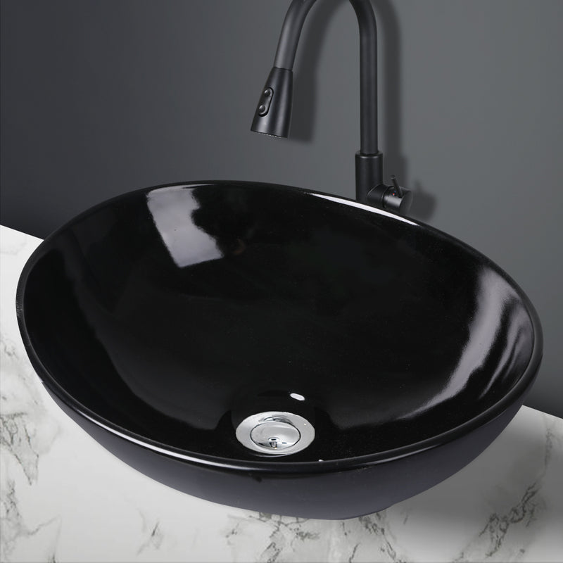 Wash Basin Oval Ceramic Hand Bowl Bathroom Sink Vanity Above Counter Gloss Black