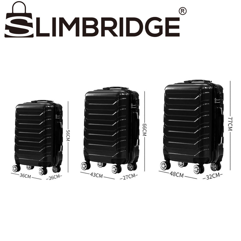 Suitcase Luggage Set 3 Piece Sets Travel Organizer Hard Cover Packing Lock Black