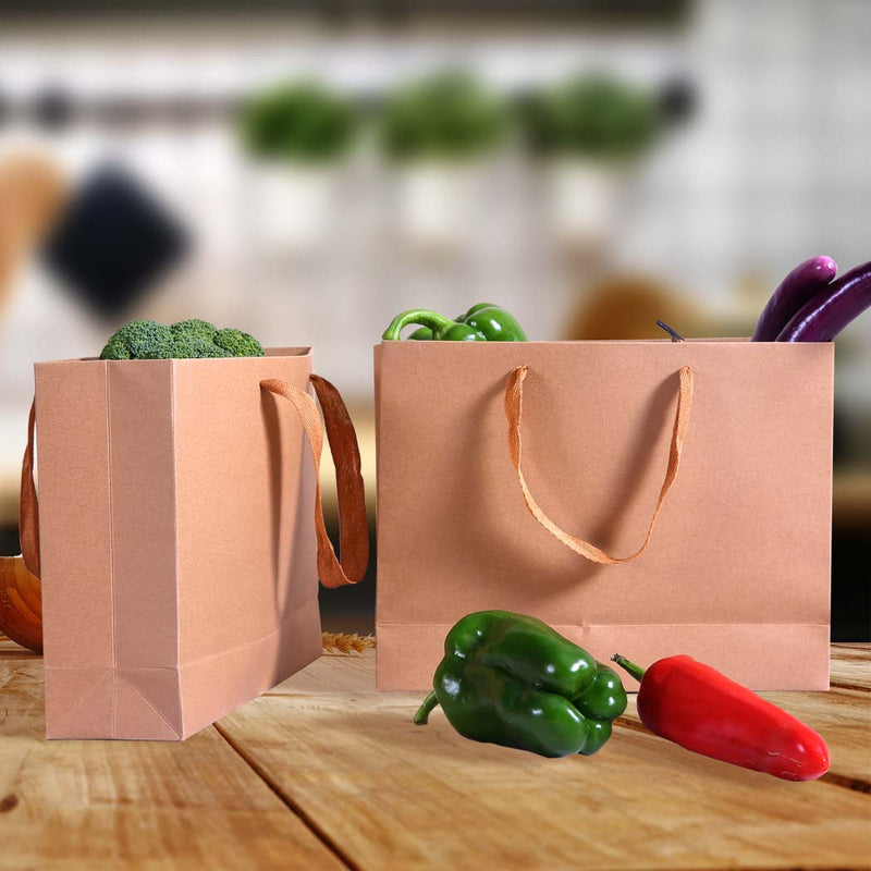 50x Brown Paper Bag Kraft Eco Recyclable Gift Carry Shopping Retail Bags Handles