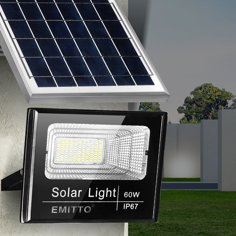 EMITTO LED Solar Lights Street Outdoor Garden Sensor Remote Security Lamp 60W