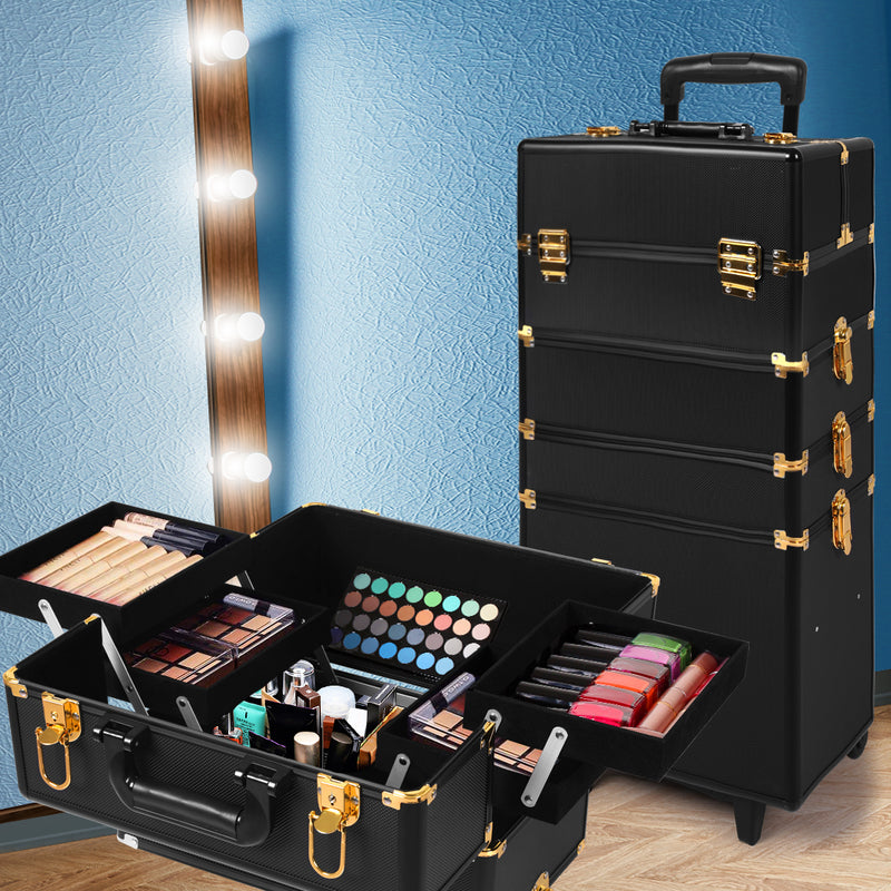 Makeup Case Professional Makeup Organiser 7 in 1 Trolley Black Gold