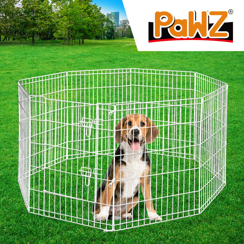 PaWz Pet Dog Playpen Puppy Exercise 8 Panel Enclosure Fence Silver With Door 30"