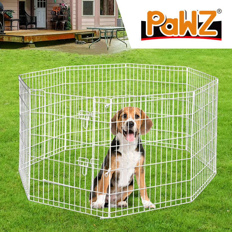 PaWz Pet Dog Playpen Puppy Exercise 8 Panel Enclosure Fence Silver With Door 30"