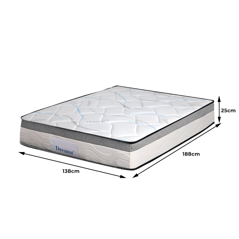 Dreamz Mattress Double Size Bed Top Pocket Spring Medium Firm Premium Foam 25CM