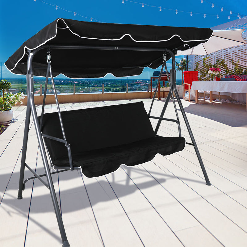 Swing Chair Hammock Outdoor Furniture Garden Canopy Cushion 3 Seater Seat Black