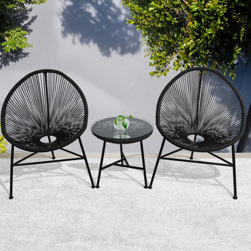 3Pcs Outdoor Furniture Set Garden Patio Chair Table Wicker Setting Chairs Bench