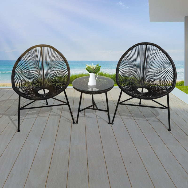 3Pcs Outdoor Furniture Set Garden Patio Chair Table Wicker Setting Chairs Bench