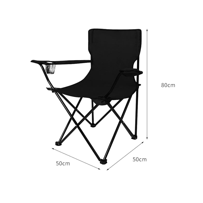 2Pcs Folding Camping Chairs Arm Foldable Portable Outdoor Fishing Picnic Chair Black