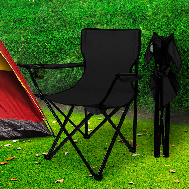 2Pcs Folding Camping Chairs Arm Foldable Portable Outdoor Fishing Picnic Chair Black