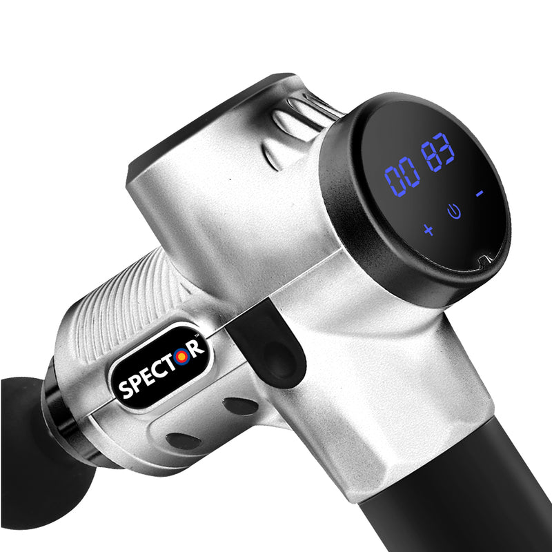 Massage Gun Electric Massager Vibration Muscle Therapy 4 Heads Percussion Silver