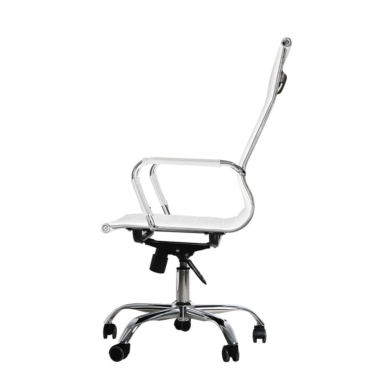 Office Chair Gaming Chair Home Work Study PU Mat Seat High-Back Computer White