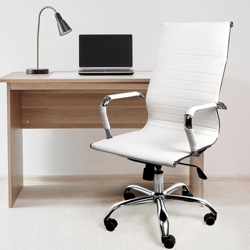 Office Chair Gaming Chair Home Work Study PU Mat Seat High-Back Computer White