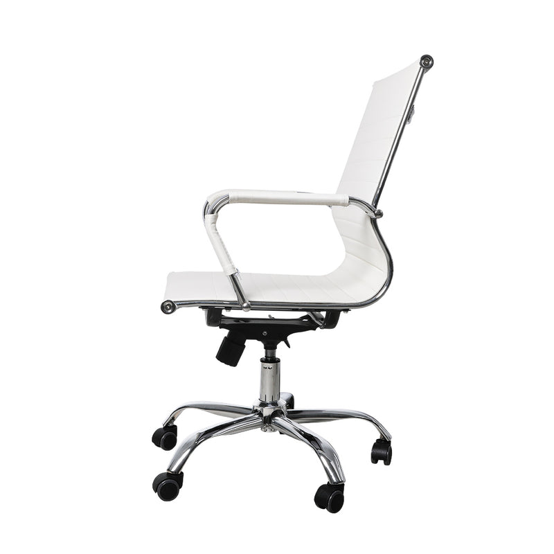 Office Chair Home Work Study Gaming Chairs PU Mat Seat Mid-Back Computer White