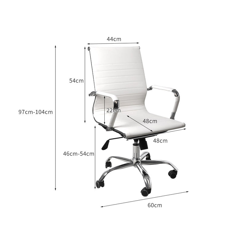 Office Chair Home Work Study Gaming Chairs PU Mat Seat Mid-Back Computer White