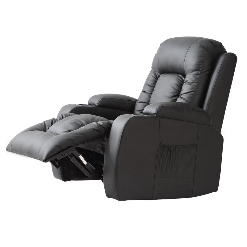 Levede Recliner Chair Electric Massage Chairs Leather Lounge Sofa Heated Black