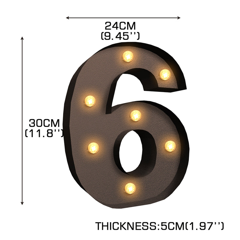 LED Metal Number Lights Free Standing Hanging Marquee Event Party Decor Number 6