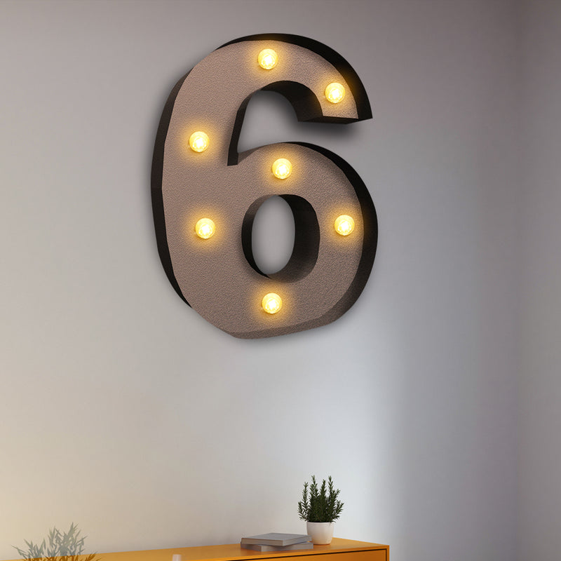 LED Metal Number Lights Free Standing Hanging Marquee Event Party Decor Number 6