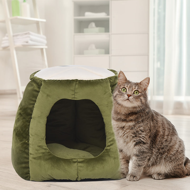 Pet Bed Cat Beds Bedding Castle Igloo Round Nest Comfy Kennel Cave Green M