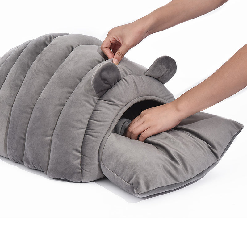 Pet Bed Comfy Kennel Cave Cat Beds Bedding Castle Igloo Round Nest Grey L