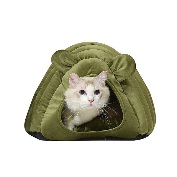 Pet Bed Comfy Kennel Cave Cat Beds Bedding Castle Igloo Round Nest Green M