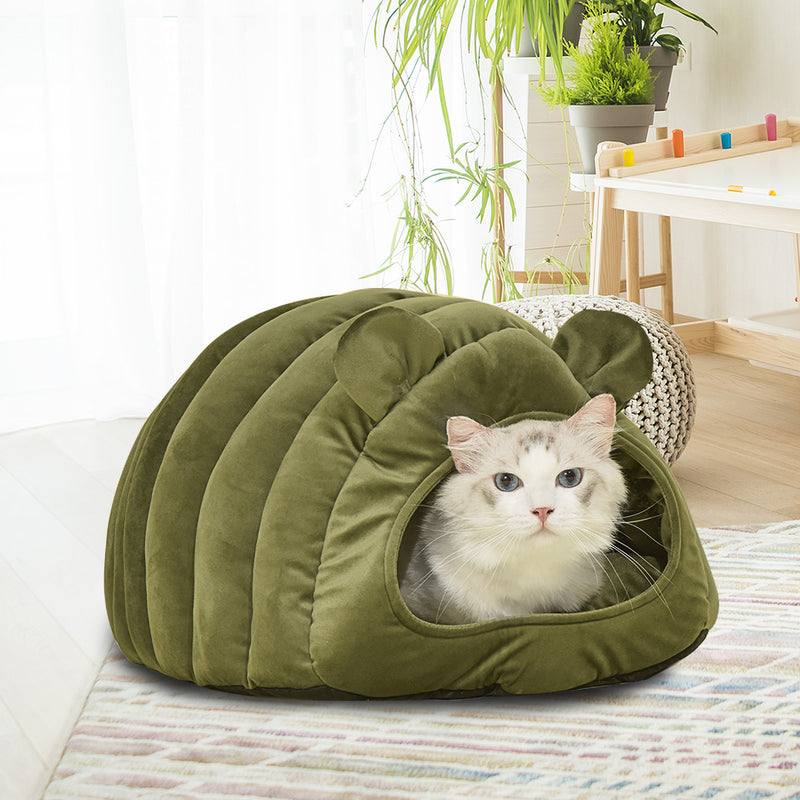 Pet Bed Comfy Kennel Cave Cat Beds Bedding Castle Igloo Round Nest Green M