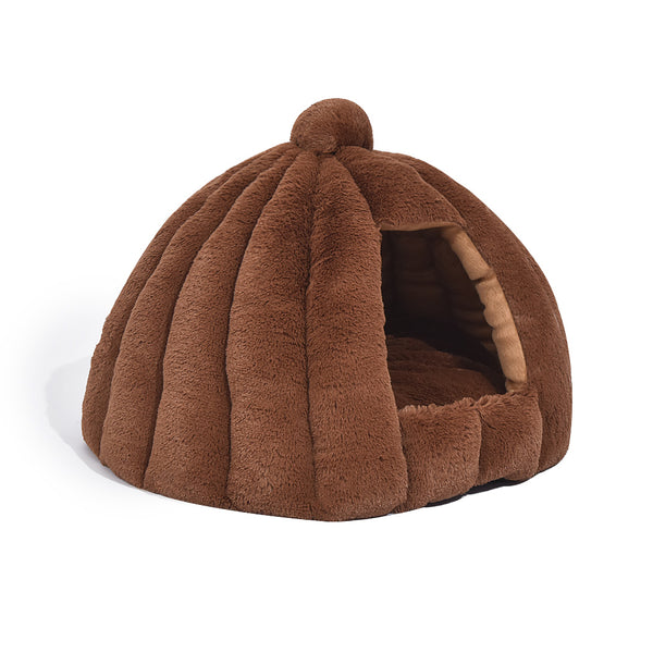 Pet Bed Comfy Kennel Cave Cat Dog Beds Bedding Castle Igloo Nest Brown L