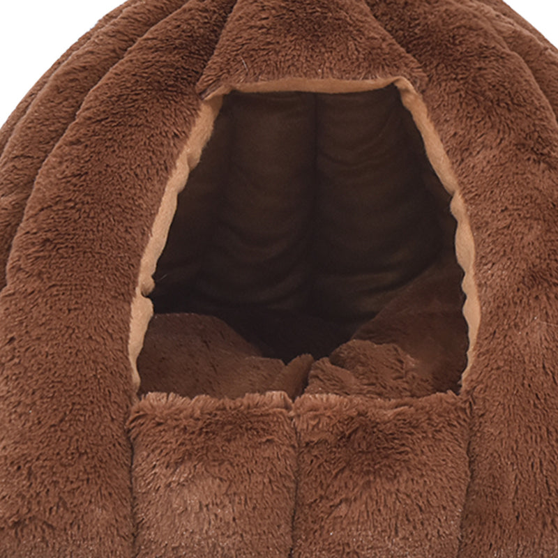 Pet Bed Comfy Kennel Cave Cat Dog Beds Bedding Castle Igloo Nest Brown L