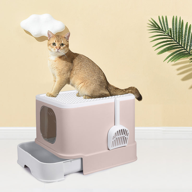 PaWz Cat Litter Box Fully Enclosed Kitty Toilet Trapping Odor Control Basin Coffee