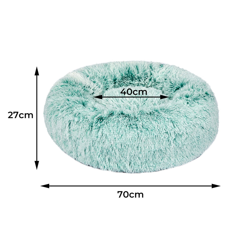 Pet Bed Cat Dog Donut Nest Calming Mat Soft Plush Kennel Teal M