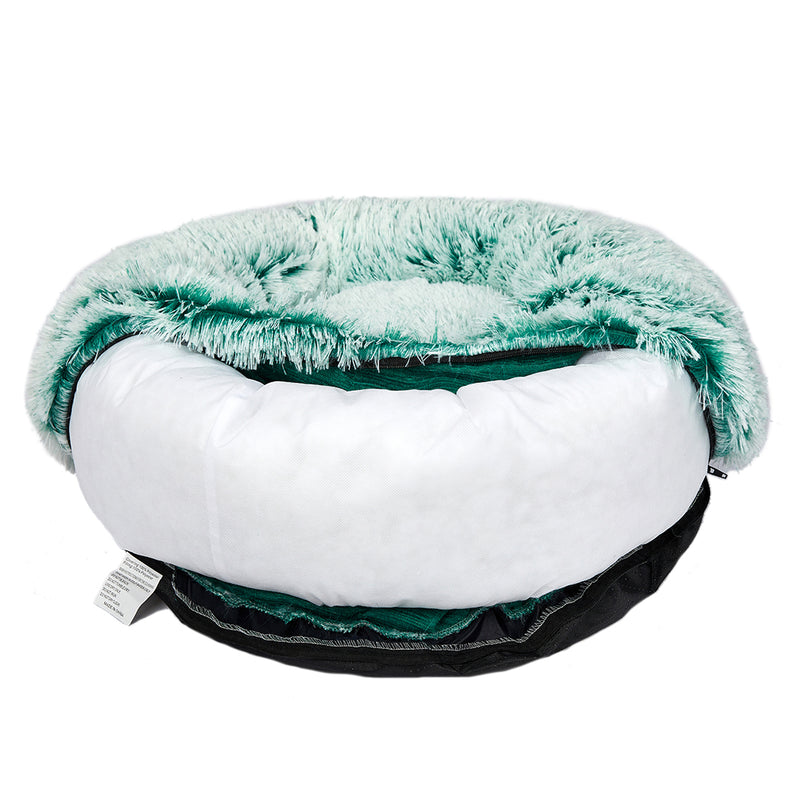 Pet Bed Cat Dog Donut Nest Calming Mat Soft Plush Kennel Teal M