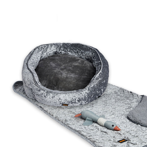 PaWz Pet Bed Set Dog Cat Quilted Blanket Squeaky Toy Calming Warm Soft Nest Grey L