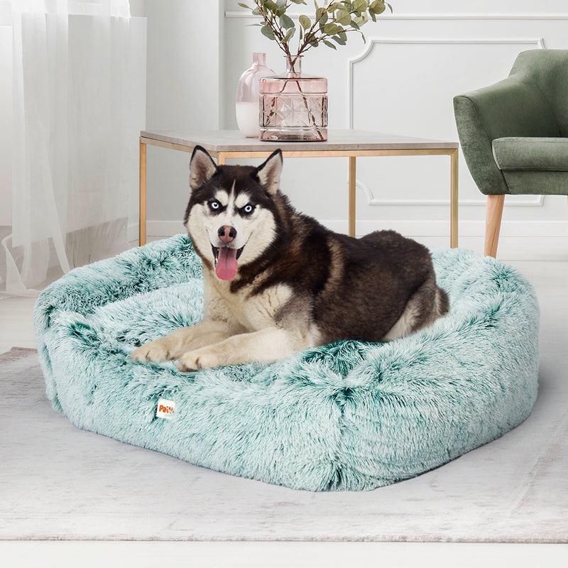 Dog Calming Bed Warm Soft Plush Comfy Sleeping Kennel Cave Memory Foam Teal M