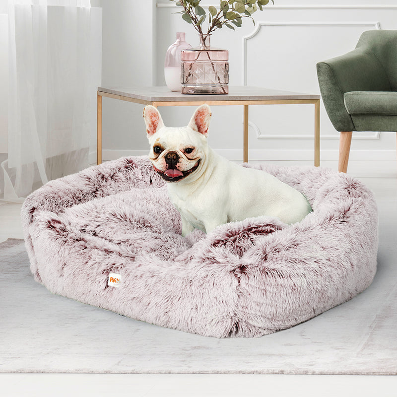 Dog Calming Bed Warm Soft Plush Comfy Sleeping Kennel Cave Memory Foam Pink S