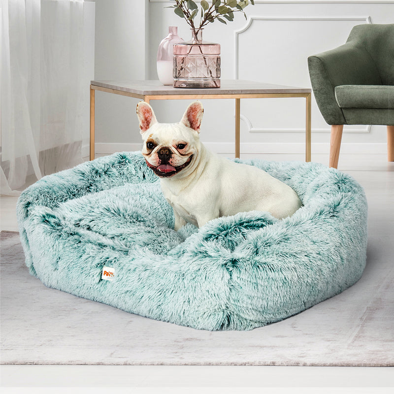 Dog Calming Bed Warm Soft Plush Comfy Sleeping Kennel Cave Memory Foam Teal S