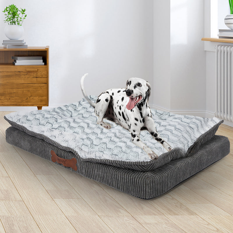 Dog Calming Bed Warm Soft Plush Comfy Sleeping Kennel Cave Memory Foam Mattress L