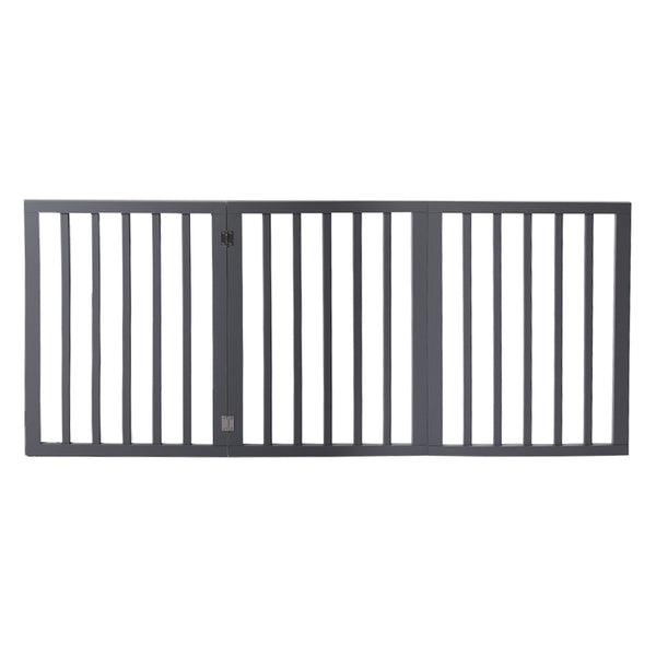 Wooden Pet Gate Dog Fence Retractable Barrier Portable Door 3 Panel Grey