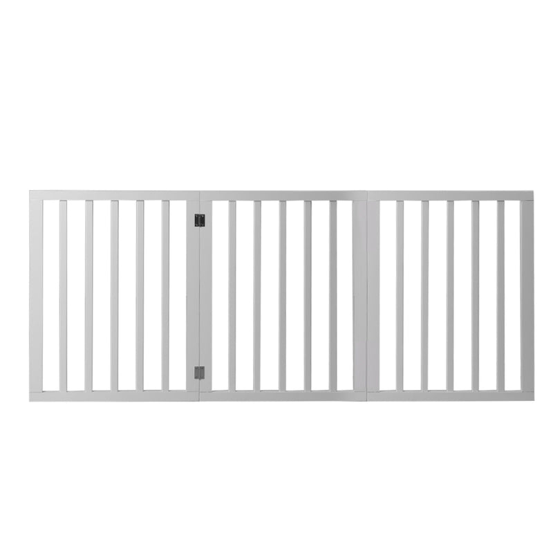 Wooden Pet Gate Dog Fence Retractable Barrier Portable Door 3 Panel White