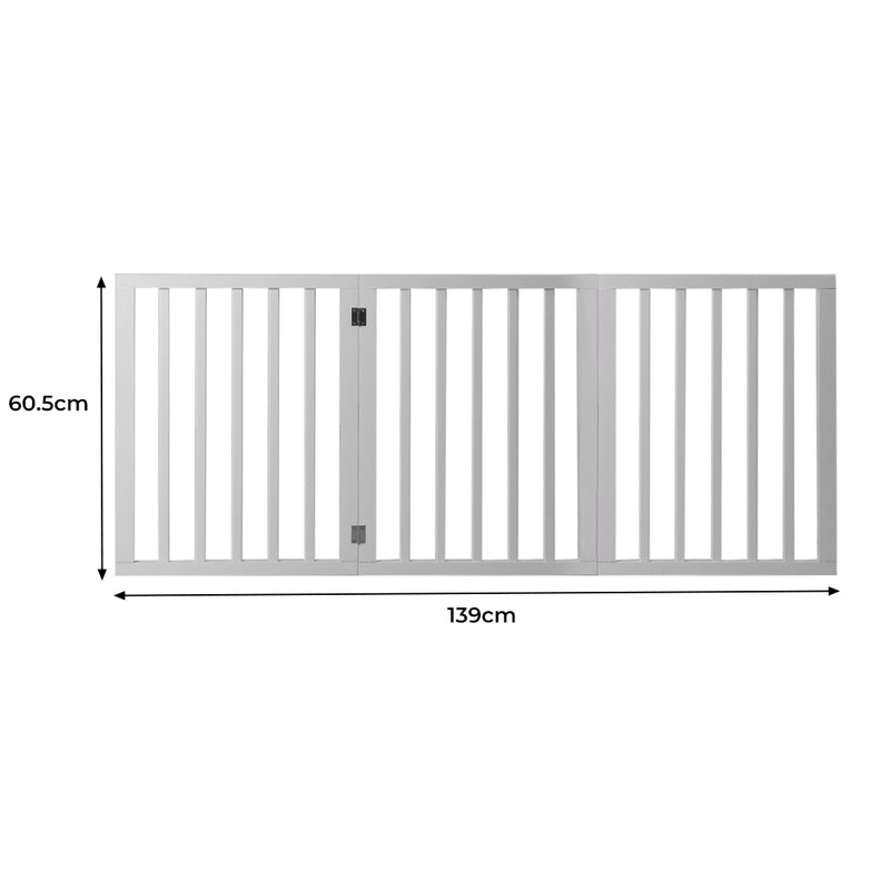 Wooden Pet Gate Dog Fence Retractable Barrier Portable Door 3 Panel White