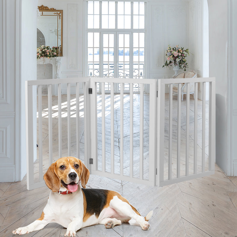 Wooden Pet Gate Dog Fence Retractable Barrier Portable Door 3 Panel White