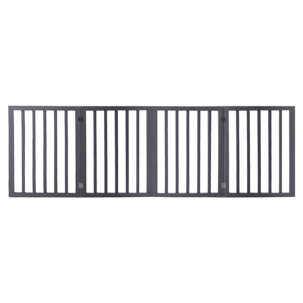 Wooden Pet Gate Dog Fence Retractable Barrier Portable Door 4 Panel Grey