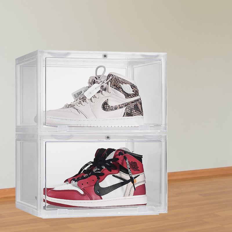 Premium Sneaker Display Case Shoe Storage Box Clear Plastic Magnetic Stackable