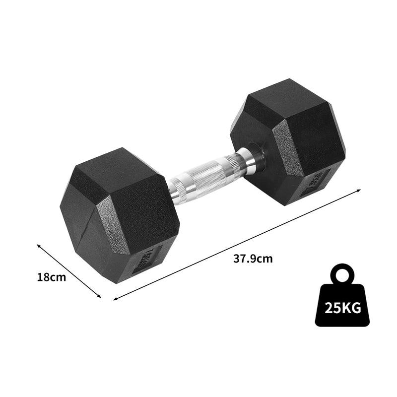 Centra Rubber Hex Dumbbell 25kg Home Gym Exercise Weight Fitness Training