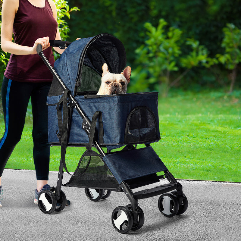 Pet Stroller Dog Cat Pram Foldable Carrier 4 Wheels Large Travel Pushchair Blue