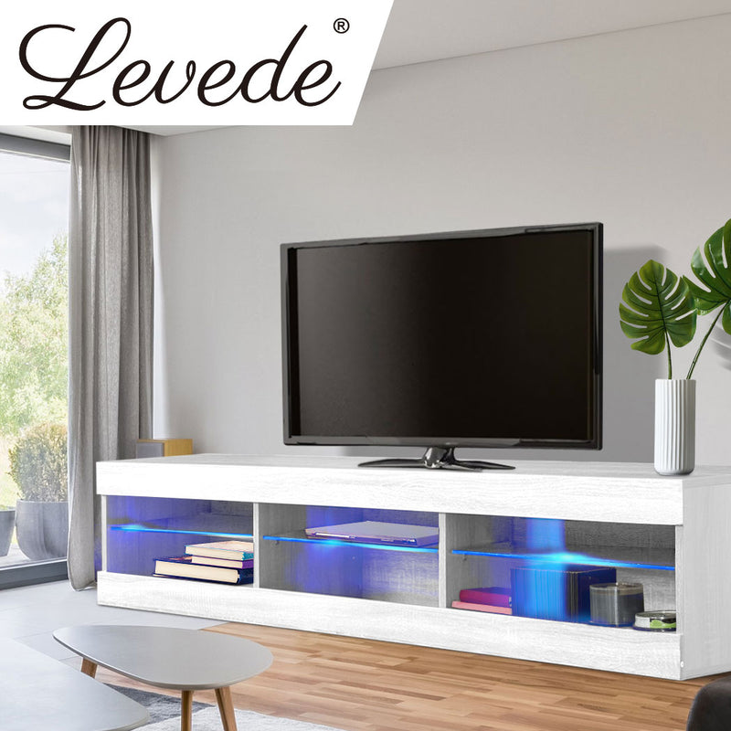 Levede TV Cabinet LED Entertainment Unit Storage Stand Cabinets Modern White