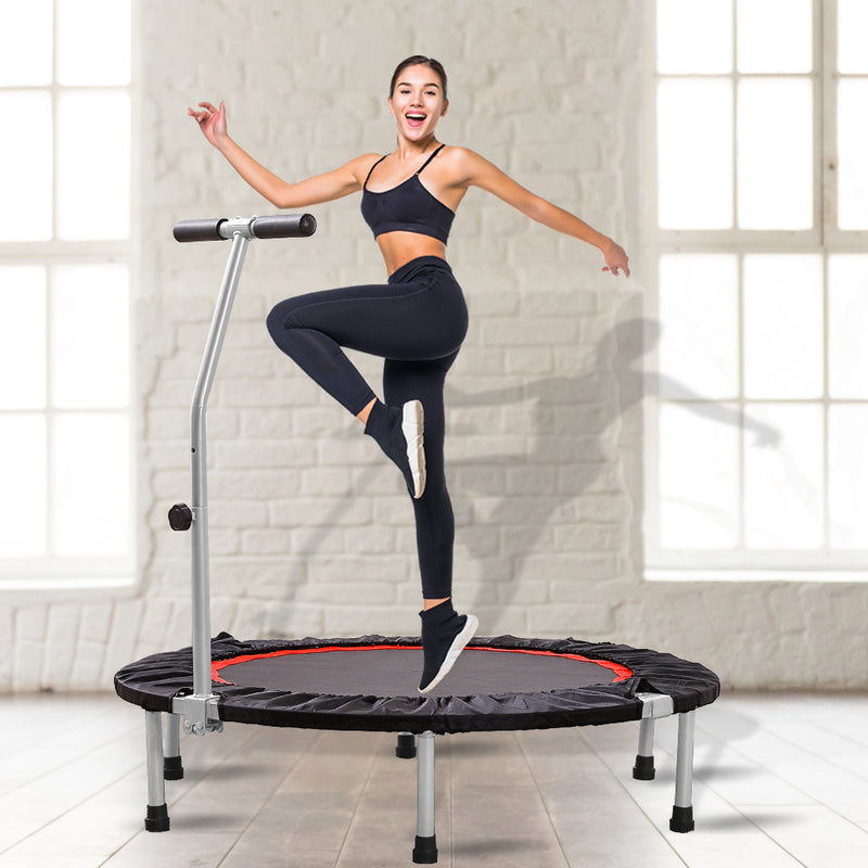 40" Fitness Trampoline Foldable Mini Rebounder Handrail Cardio Exercise Trainer