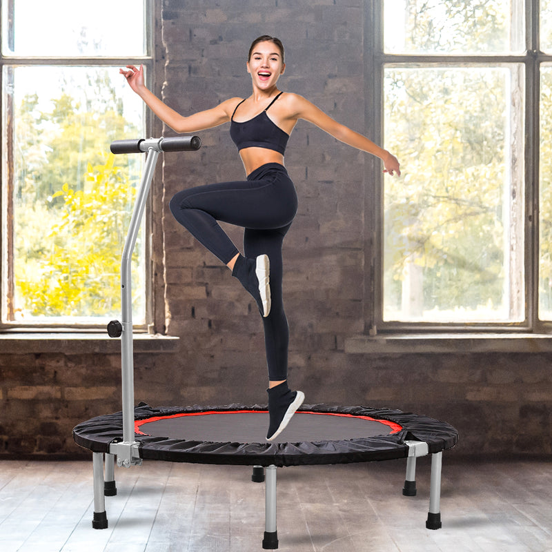 40" Fitness Trampoline Foldable Mini Rebounder Handrail Cardio Exercise Trainer