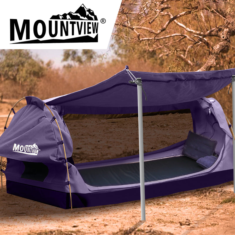 Mountview Double Swag Camping Swags Canvas Dome Tent Free Standing Purple