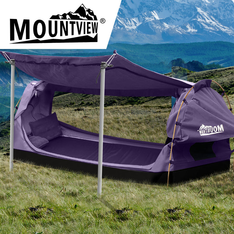 Mountview Double Swag Camping Swags Canvas Dome Tent Free Standing Purple