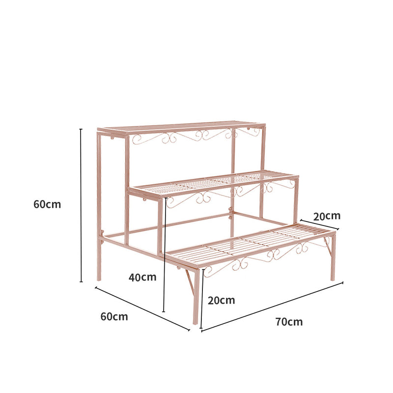 Levede Plant Stand 3 Tier Rectangle Metal Flower Planter Corner Shelf Rose Gold