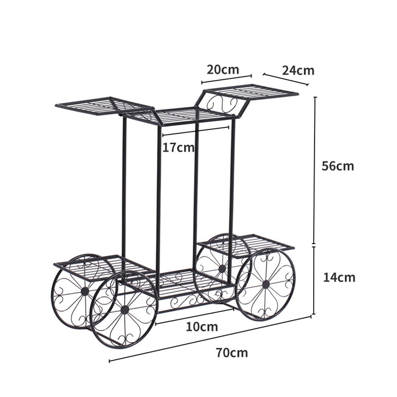 2x Plant Stand Outdoor Indoor Pot Garden Decor Flower Rack Wrought Iron 4Wheeler